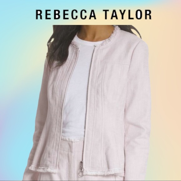 Rebecca Taylor Light Pink Slub Woven Zip Up Suiting Jacket Sz 2 - Picture 1 of 13